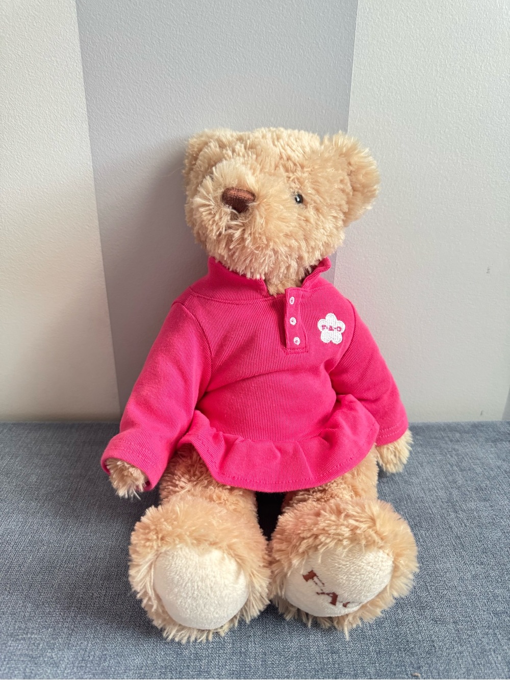 FAO Schwarz Teddy Bear Girl 14 Inch Blonde Pink Dress Plush